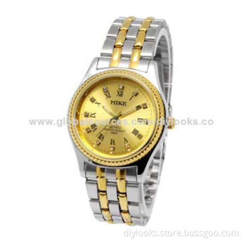 Golden Dial Diamond Quartz Stainless Steel Couple Watch